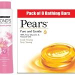 Pears Pure And Gentle Bathing Bar, 125g (Pack Of 8) & POND'S Dreamflower Fragrant Talcum Powder, Pink Lily, 400 g - Fast Shipping to USA & Canada