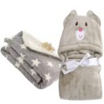 First Kick Baby Blankets New Born Combo Pack Of Hooded Wrapper Durable Fleece Polyester Sleeping Bag Towel For 0-6 Months Baby Boys And Baby Girls Pack Of 2 Grey Star, Grey Mouse, Casual Style - Fast Shipping to USA & Canada