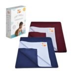Tidy Sleep Instadry Anti-Piling Fleece Extra Absorbent Quick Dry Sheet for New Born Babies, Cotton Bed Protector Mattress Pack of 2 Maroon-Navy Blue Small (70x50) cm - Fast Shipping to USA & Canada