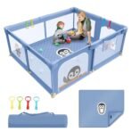 Kids Station Non-Foldable Baby Playard Playpen - Spacious - For Infants upto 4 Years - With Extra Thick Mattress - Storage Pocket and Anti-Fall Grasp Rings - Kids Activity Center with Safety Lock - 6ftx5ft or 180x150cm (Blue) - Fast Shipping to USA & Canada