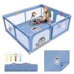 Kids Station Non-Foldable Baby Playard Playpen - Spacious - For Infants upto 4 Years - With Extra Thick Mattress - Storage Pocket and Anti-Fall Grasp Rings - Kids Activity Center with Safety Lock - 6ftx5ft or 180x150cm (Blue) - Fast Shipping to USA & Canada