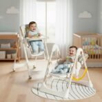 StarAndDaisy Galaxy 2 in1 Rocking Baby High Chair for Boys and Girls Dining Chair 4 Level Reclining Position, Adjustable Height, Locking Wheels, 5 Point Safety Belt (White) - Fast Shipping to USA & Canada