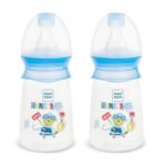 Mee Mee BPA-Free Baby Feeding Bottle, Eazy Flo Technology, Anti-Colic Valve, 0-3 Years (Blue, 130 ML (Pack of 2)) - Fast Shipping to USA & Canada