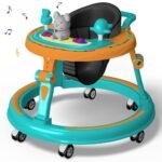 StarAndDaisy Baby Walkers for 6-24 Month Baby Boy Girl /360?Walker for Kids with 7 Level Height Adjustment/Walker for Baby with Switchable Food & Musical Toy Tray -Orange Green - Fast Shipping to USA & Canada