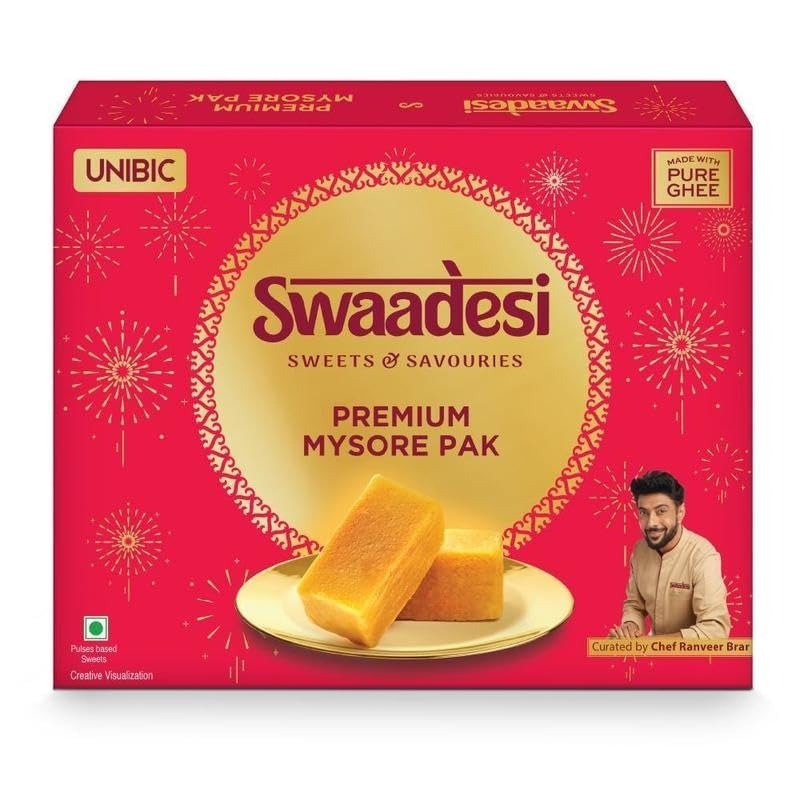 61sZy91tPIL-1.jpg Unibic Swaadesi Premium Mysore Pak Sweet, Traditional Indian Dessert, 400g - Fast Shipping to USA & Canada - Image 1