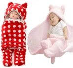 First Kick New Born Baby Blanket Pack of Super Soft Wearable Baby Wrapper Durable Fleece Polyester Cum Baby Sleeping Bag for Baby Boys, Baby Girls, Babies (76cm x 70cm, 0-6 Months) Pink, Red - Fast Shipping to USA & Canada