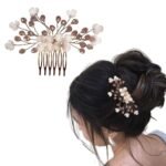 TEMPERIA Hair Accessories For Women's & Girls - Stylish Artificial Flowers & Crystal Pearls Bun Juda Bridal Brooch for Hairstyle & Decoration - Pins & Clips for Style of Bride (Pink & White) - Fast Shipping to USA & Canada