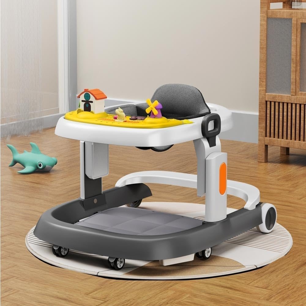 61uOSyT8m8L-1.jpg StarAndDaisy Elegant Baby Walker 6 to 18 Months/Walker for Kids Girl Boy with Anti Fall Brake Pads, 3 Speed Height Adjustment, Multi-Level Seat Adjustment, Recreational Music Toy Bar (Grey & Yellow) - Fast Shipping to USA & Canada - Image 1