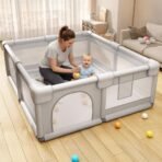 StarAndDaisy Playpen for Baby Portable Toddler Play Yard with Mesh Sides, Safety Lock & Sturdy Design for Indoor Play Area -130 X 130cm -Light Grey - Fast Shipping to USA & Canada