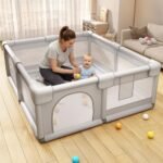 StarAndDaisy Playpen for Baby Portable Toddler Play Yard with Mesh Sides, Safety Lock & Sturdy Design for Indoor Play Area -130 X 130cm -Light Grey - Fast Shipping to USA & Canada