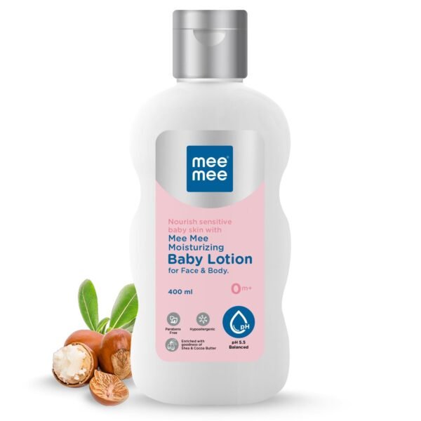Mee Mee Moisturizing Baby Lotion for Face & Body, Shea, Cocoa Butter & Almond Oil, 24 Hrs Moisturization (400ML) - Fast Shipping to USA & Canada