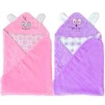 First Kick Baby Blankets Combo Pack of Hooded Fur Wrapper, top Sheet Crib Blanket for Baby Boys and Baby Girls, Pack of 2 Pink Purple - Fast Shipping to USA & Canada