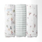 haus & kinder Scarlet in Garden Muslin Swaddle Blankets 3-Pack, 120cm x 120cm, 100% Cotton, Ultra-Soft Baby Swaddles for Newborns 0-3M, Nursing Cover, Stroller Blanket, Hypoallergenic - Fast Shipping to USA & Canada