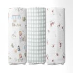 haus & kinder Scarlet in Garden Muslin Swaddle Blankets 3-Pack, 120cm x 120cm, 100% Cotton, Ultra-Soft Baby Swaddles for Newborns 0-3M, Nursing Cover, Stroller Blanket, Hypoallergenic - Fast Shipping to USA & Canada