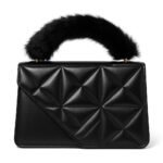 Routica Women Quilted Fur Flap Sling Bag | Premium Black PU Crossbody Handbag with Magnetic Snap | Stylish Casual Shoulder Purse - Fast Shipping to USA & Canada