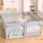 StarAndDaisy playpen for Babies, Portable Baby Activity Play Pen with Safety Lock, Play Gate Fence for Kids, Toddlers -Indoor Activity - (120 * 120 cm-Grey) - Fast Shipping to USA & Canada