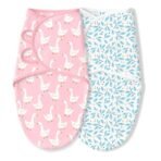 TIDY SLEEP Newborn Baby Swaddle & Hug Me Wrap | 100% Cotton Adjustable Sleep Sack | Soft, Breathable & Lightweight | Velcro Closure for 0-6 Months | Pink Duck and Blue Leaf Pack 2 - Fast Shipping to USA & Canada