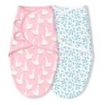 TIDY SLEEP Newborn Baby Swaddle & Hug Me Wrap | 100% Cotton Adjustable Sleep Sack | Soft, Breathable & Lightweight | Velcro Closure for 0-6 Months | Pink Duck and Blue Leaf Pack 2 - Fast Shipping to USA & Canada