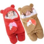 First Kick Baby Blankets New Born Combo Pack of Wearable Hooded Swaddle Wrapper Sleeping Bag for Baby Boys and Baby Girls Pack of 2 (0-6 Months, Beige & Red) - Fast Shipping to USA & Canada