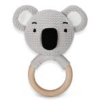 Haus & Kinder Teether for Baby 0-2 Years - Pack of 1 | Grey Koala Face Toy with Wooden Ring & Rattle | Knitted Baby Teether, Soft Cotton Teething Relief Toy | 15cm | Nursery D?cor | Baby Shower Gift - Fast Shipping to USA & Canada