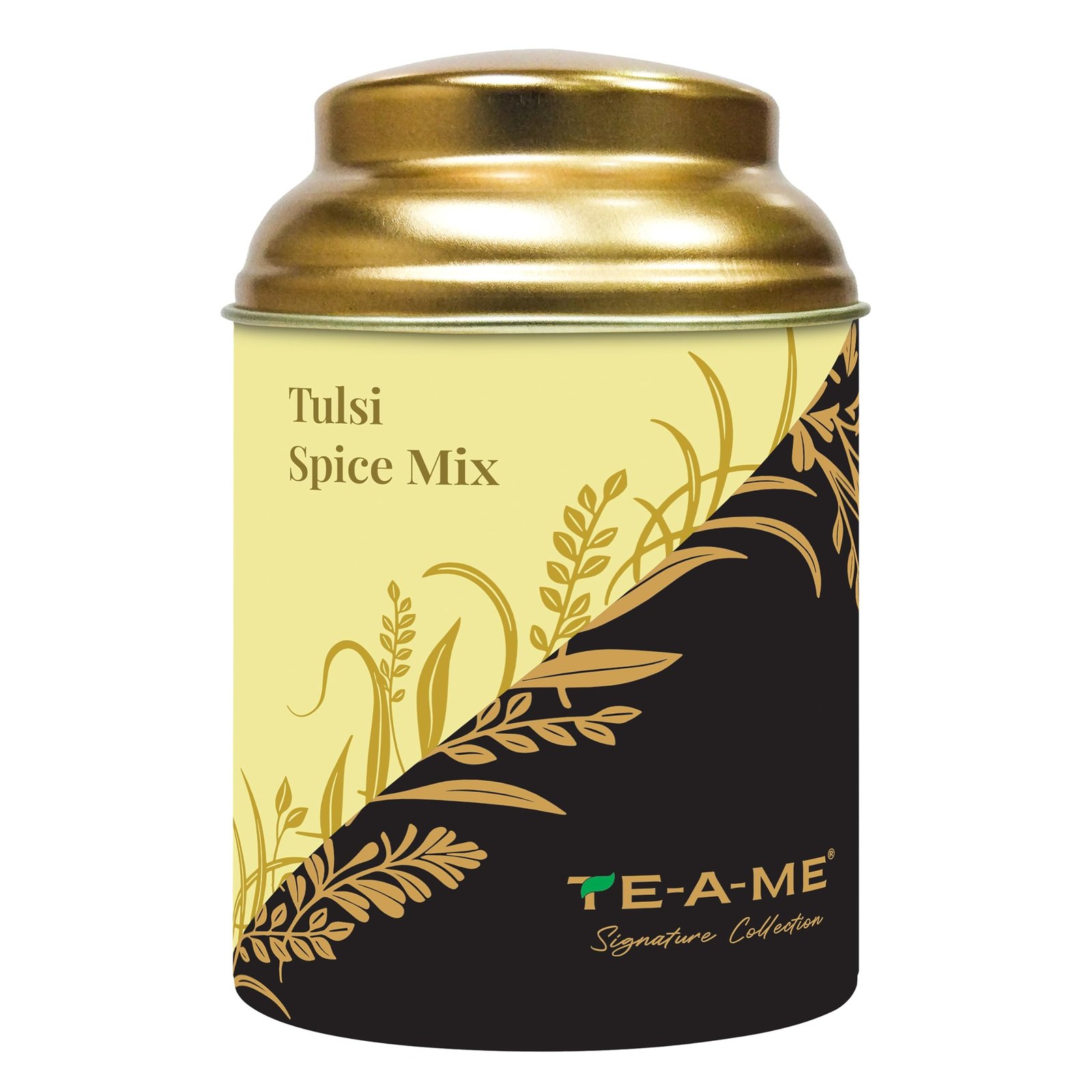 713s4jx1LWL-1.jpg TE-A-ME Green Tea Tulsi Mix 50gm Tin | Premium Dried Tulsi Leaves with Warming Spices | Caffeine-Free | Diwali Gift - Fast Shipping to USA & Canada - Image 1