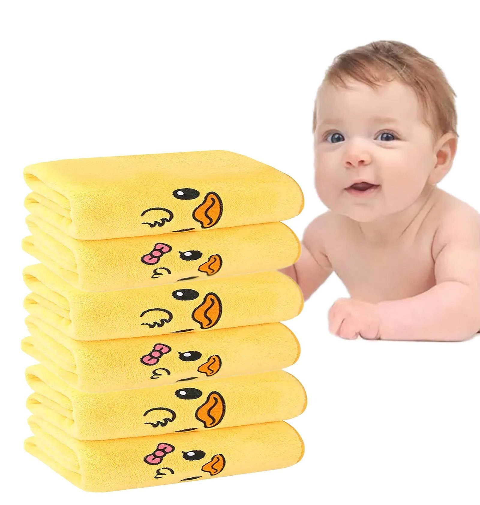 715nsMcVZ1L-1.jpg MOM CARE Microfibre Face Towels, Super Soft Reusable Napkins for Newborn, Infants,Toddlers & Kids in Pack of 6 Yellow - Fast Shipping to USA & Canada - Image 1