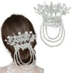 TEMPERIA (1pc) Hair Accessories For Women's & Girls - Stylish Artificial Flowers & Crystal Pearls Bun Juda Bridal Brooch for Hairstyle & Decoration - Pins & Clips for Style of Bride - White - Fast Shipping to USA & Canada