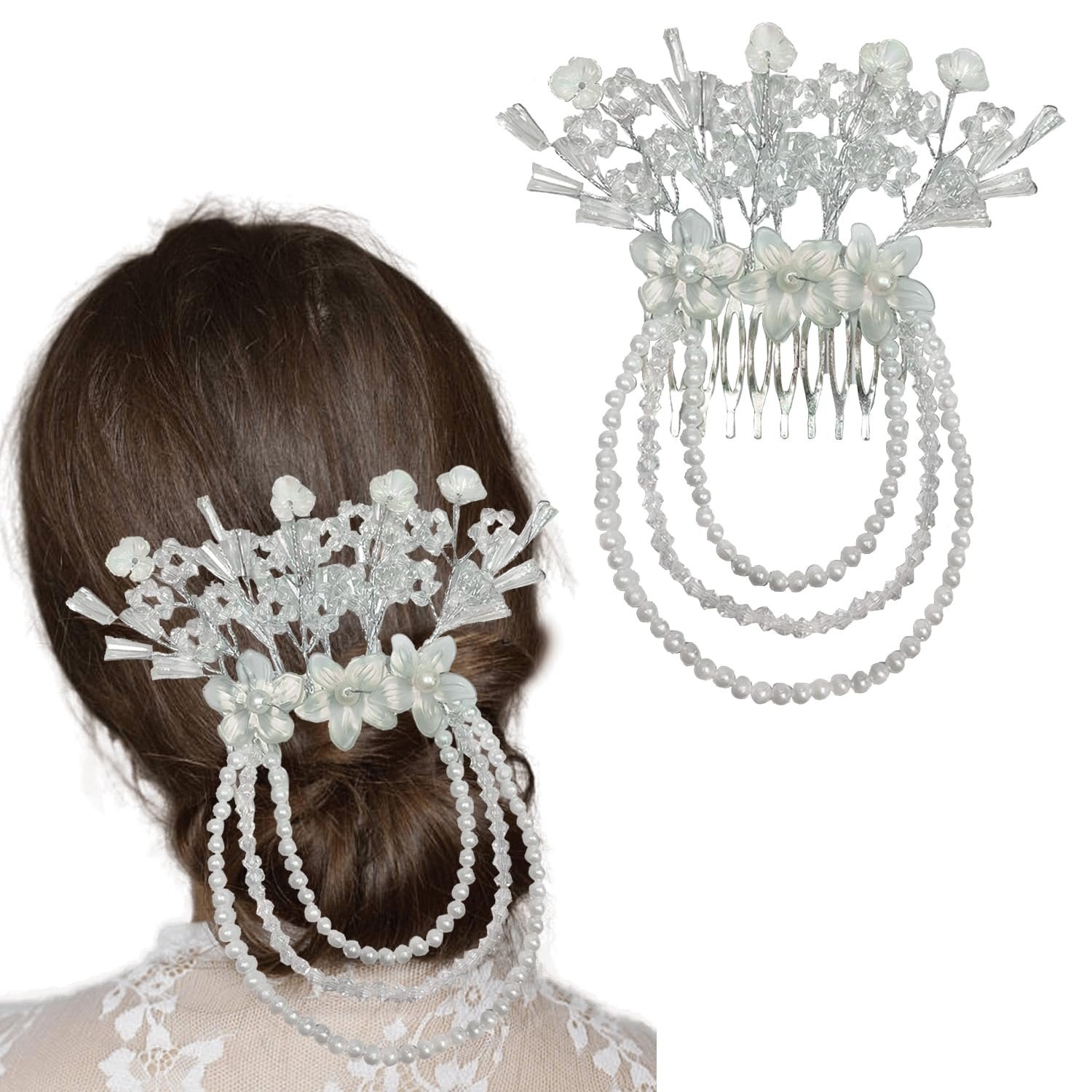 715yU-HkaNL-1.jpg TEMPERIA (1pc) Hair Accessories For Women's & Girls - Stylish Artificial Flowers & Crystal Pearls Bun Juda Bridal Brooch for Hairstyle & Decoration - Pins & Clips for Style of Bride - White - Fast Shipping to USA & Canada - Image 1