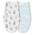 TIDY SLEEP Newborn Baby Swaddle & Hug Me Wrap | 100% Cotton Adjustable Sleep Sack | Soft, Breathable & Lightweight | Velcro Closure for 0-6 Months | Mom&Me and Blue Leaf Pack 2 - Fast Shipping to USA & Canada