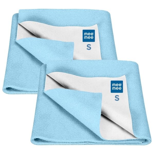 Mee Mee Premium Cotton Bed Protector Mattress: Ultra-Absorbent, Speedy Drying, Breathable & Soft Sheet for Newborns. Reusable Waterproof Cot Sheet Infant Safe, 0-9 Months, 50x70cm (Blue) - Fast Shipping to USA & Canada