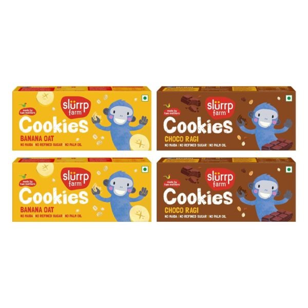 Slurrp Farm Banana Oat & Choco Ragi Cookies (4x80g) - Fast Shipping to USA & Canada