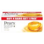 Pears Pure & Gentle Soap Bar (Buy 4 get 1 free) - With Glycerin for Soft, Glowing Skin & Body, Paraben-Free Body Soaps For Bath - Fast Shipping to USA & Canada