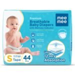 Mee Mee Premium Baby Tape Style Diapers, Breathable Small Diapers 44Pcs, 3-8 Kg, Skin Friendly, Super Absorbent, Cotton With Wetness Indicator | Protection Upto 12 Hrs For Babies/Infants of 0-2 Years - Fast Shipping to USA & Canada