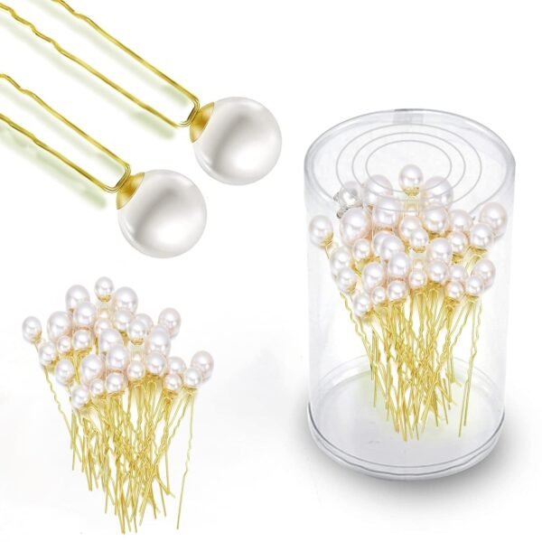 TEMPERIA (24pcs) Pearl U Pins Hair Accessories for Women & Girls - Decoration Pearls Beads Hair Clip for Bride Hairstyle - For Wedding/Parties (MN01) - Fast Shipping to USA & Canada