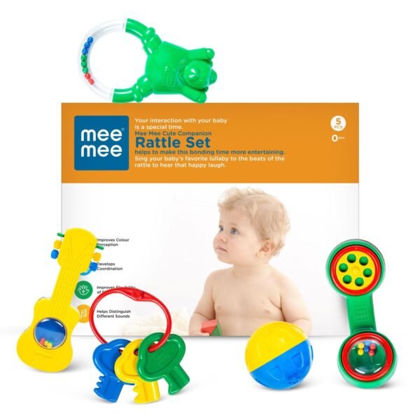 Mee Mee BPA Free Baby Rattles Set, Rattle Gift Set, Made of Food Grade Plastic, Grab Rattles and Soothing Teethers for Babies & Infants, Early Age Toys for Kids, Girls & Boys (Pack of 5, Multicolor) - Fast Shipping to USA & Canada
