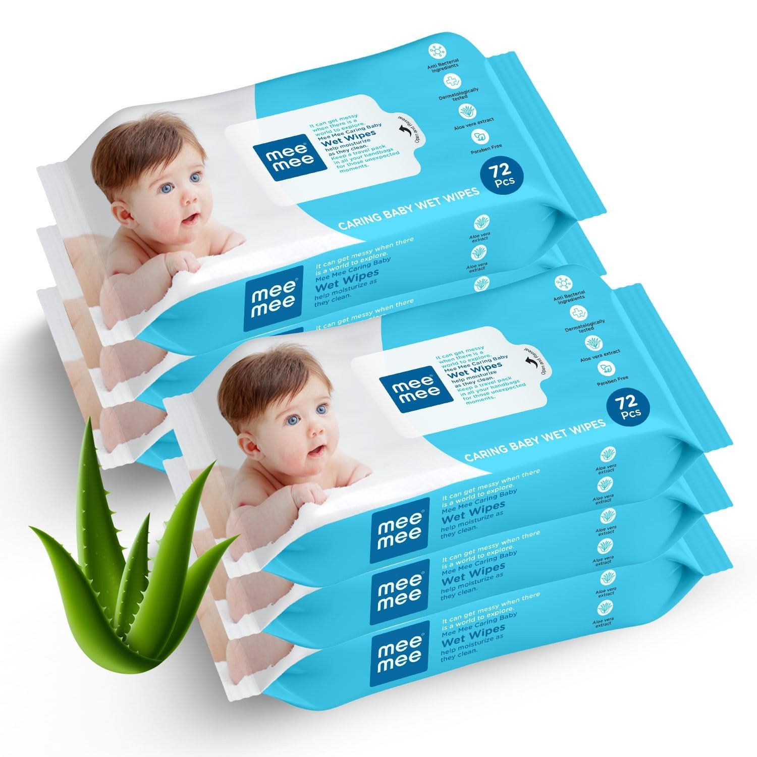 71D85-Xj1L.jpg Mee Mee Soft Gentle Baby Wet Wipes (72 Wipes) Pack of 6 | Infused with Aloe Vera and Vitamin E | Paraben & Sulfate Free | Cleansing Wipes | Wipes Combo for Babies - Fast Shipping to USA & Canada - Image 1