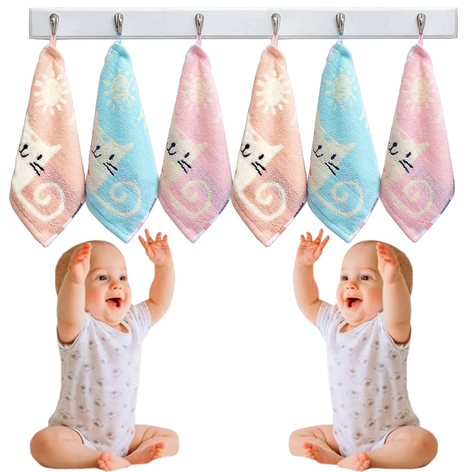71E9Lwr41NL-1.jpg MOM CARE 100% Cotton Face Towels for Newborn Baby Super Soft Wash Cloth for Babies, Extra Soft hankies, Reusable Napkins High Absorbent Pack of 6 Multi Color 26 x 26 cm - Fast Shipping to USA & Canada - Image 1
