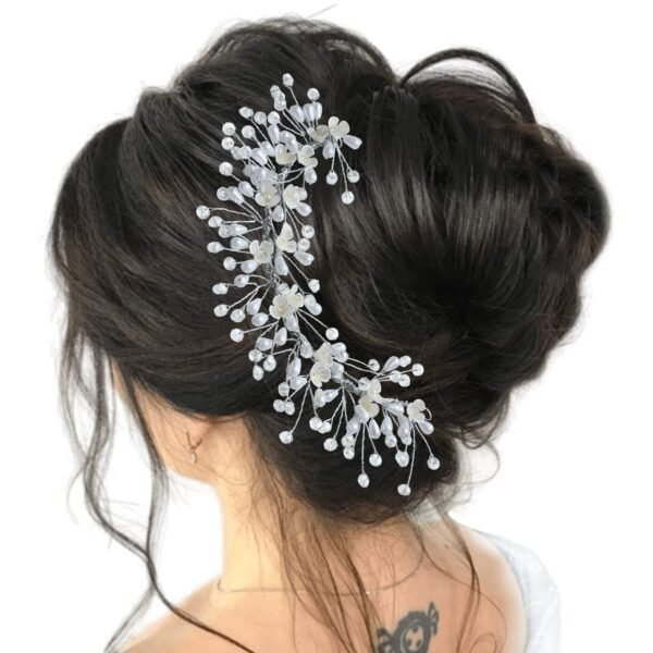 TEMPERIA Hair Accessories For Women's & Girls For Wedding - Artificial Flowers & Pearl Style Juda Bun Accessories - Floral Bridal Brooch & Hair Pins - Hairstyle Decoration Bride Clips, Silver White - Fast Shipping to USA & Canada