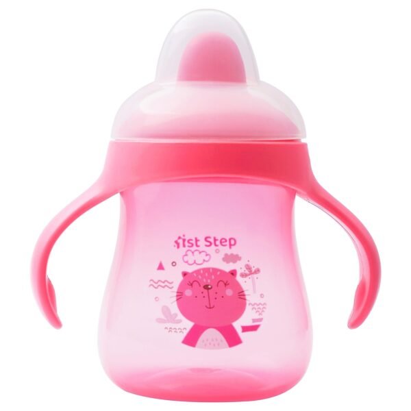 1ST STEP Matte Collection BPA Free Polypropylene Hard Spout Sipper with Twin Handles for Easy Grip - Pink - Fast Shipping to USA & Canada