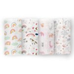 MOM'S HOME Organic Cotton Muslin Swaddle| Soft Pure Cotton Sheets Baby Wrap Set for Newborn Babies | Pack of 4 (Rainbow, Unicorn, Cute Jungle & Blossom) - Fast Shipping to USA & Canada