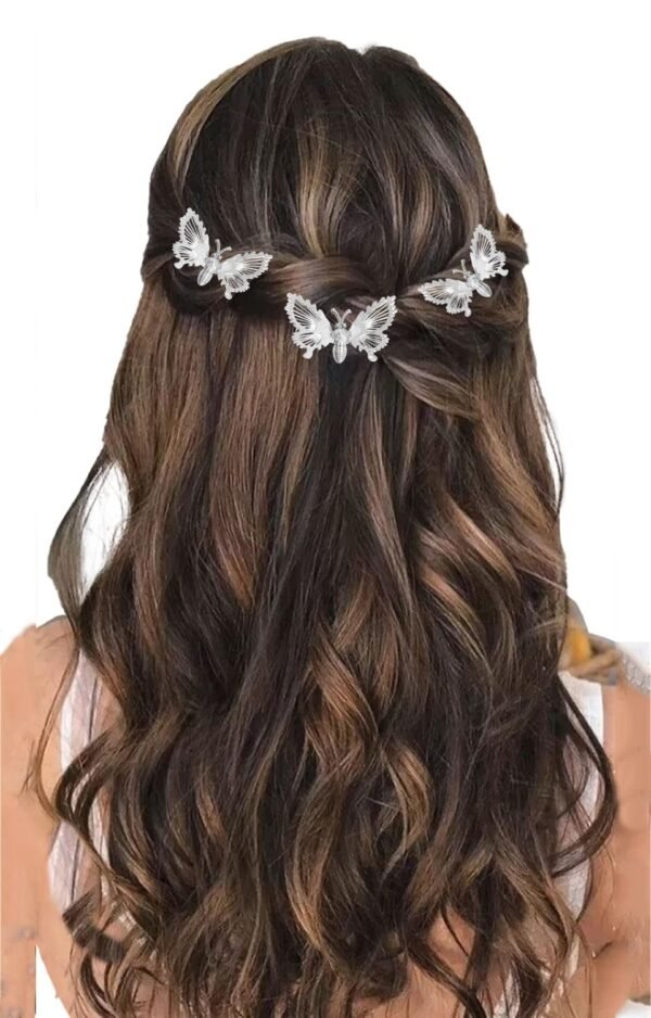 TEMPERIA Hair Accessories For Women's Stylish- Butterfly Hair Pins for Women's & Girls - Hair Style Bridal Brooch & Braid for Juda Bun - Hairstyle Decoration Bride Clips - Pack of 3 (Silver) - Fast Shipping to USA & Canada