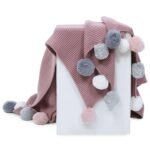 haus & kinder 100% Cotton Knitted Blanket for Baby All Season AC Blankets | Quilt Wrapper for New Born Boy & Girl | Size 80 cm x 100 cm, 0 to 2 Years | Pom Pom Blanket (Musk Rose) - Fast Shipping to USA & Canada