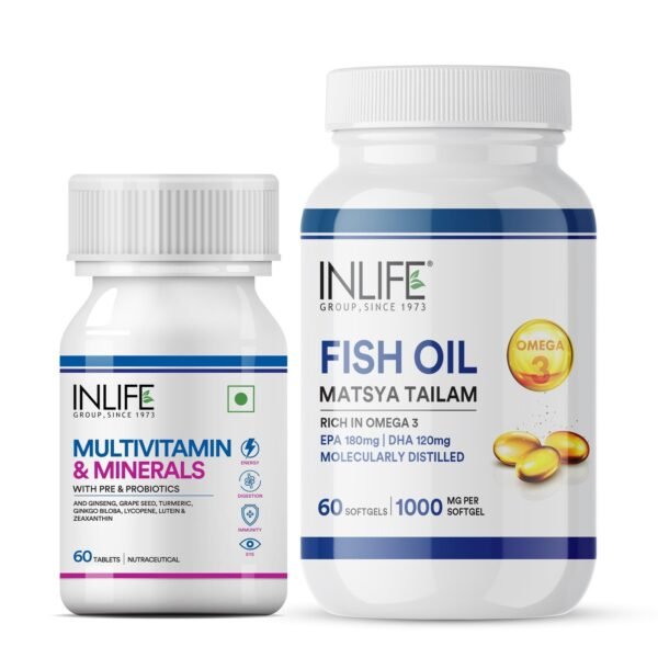 INLIFE Multivitamin with Omega 3 & Probiotics - 60 Tablets & 60 Softgels - Fast Shipping to USA & Canada