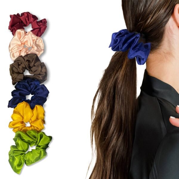 TEMPERIA (24 pcs) Silk Satin Scrunchies For Women & Girls - Stylish Luxury Ponytail Rubber Band Ties for Hair - Mix Colours (MN02) - Fast Shipping to USA & Canada