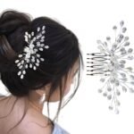 TEMPERIA Hair Accessories For Women's & Girls - Stylish Artificial Flowers & Crystal Pearls Bun Juda Bridal Brooch for Hairstyle & Decoration - Pins & Clips for Style of Bride (DN108) (White & Silver) - Fast Shipping to USA & Canada