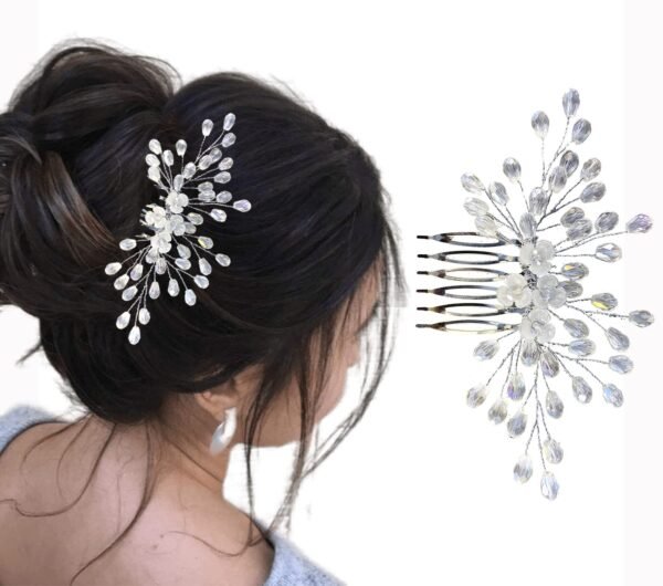TEMPERIA Hair Accessories For Women's & Girls - Stylish Artificial Flowers & Crystal Pearls Bun Juda Bridal Brooch for Hairstyle & Decoration - Pins & Clips for Style of Bride (DN108) (White & Silver) - Fast Shipping to USA & Canada