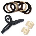 TEMPERIA (9pcs) Hair Claw Clips & Rubbers Set for Women & Girls - Clutcher Clutches Large Claw Clips Accessories - Stylish, Fashional (Random Colors) (6 Rubbers, 1 Claw Clip & 2 Small Clutch) - (MN01) - Fast Shipping to USA & Canada