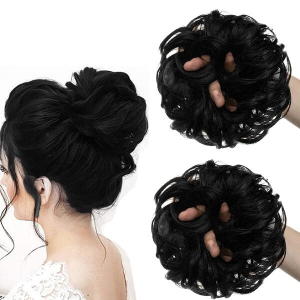 TEMPERIA Hair Accessories For Women Stylish - Juda Hair Buns - Messy Bun Hair Extension - Artificial Fake Donuts Maker Scrunchies - With Elastic Rubber band - Black - 2 Pc - (25GR) - Fast Shipping to USA & Canada