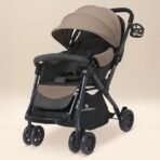 StarAndDaisy Foldable Stroller for Baby 0-3 Years Infant & Toddler / Travel Pram for Baby with Adjustable Canopy & Lockable Wheels, Multi-Level Recline & Adjustable Footrest, Removable Tray , Safety Harness Belt - Brown - Fast Shipping to USA & Canada