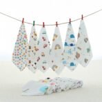 StarAndDaisy Muslin Face Hankies Pack of 6 Extra Soft, for Newborn Baby, for Infants, Toddlers, Kids, Reusable, 100% Pure Cotton Napkins, White, Printed. - Fast Shipping to USA & Canada